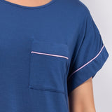 Camicia da notte girocollo a manica corta in modal - BLU - CH28