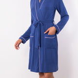 Vestaglia con cintura e tasche in modal - BLU - CH72