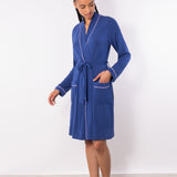 Vestaglia con cintura e tasche in modal - BLU - CH72