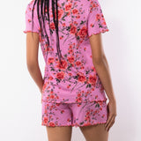 Pigiama con maglia aperta a manica corta e pantaloncino in cotone - ROSE - RO12