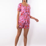 Pigiama con maglia aperta a manica corta e pantaloncino in cotone - ROSE - RO12