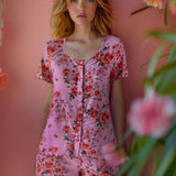 Pigiama con maglia aperta a manica corta e pantaloncino in cotone - ROSE - RO12