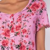 Camicia da notte aperta a manica corta in cotone - ROSE - RO28
