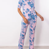 Pigiama con maglia aperta a manica corta e pantalone lungo in viscosa stretch - PINK - SU13