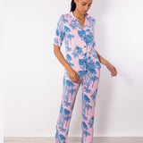 Pigiama con maglia aperta a manica corta e pantalone lungo in viscosa stretch - PINK - SU13