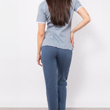 Pigiama con maglia serafino a manica corta e pantalone lungo in cotone - DENIM - VH11