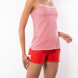 Pigiama con canotta spalline sottili e pantaloncino in cotone - ROSSO - VH12