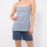 Pigiama con canotta spalline sottili e pantaloncino in cotone - DENIM - VH12