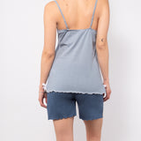 Pigiama con canotta spalline sottili e pantaloncino in cotone - DENIM - VH12