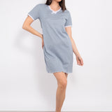 Camicia da notte con scollo a V a manica corta in cotone - DENIM - VH27