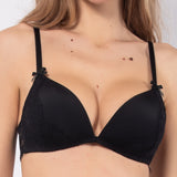 Reggiseno triangolo con coppe imbottite senza ferretto in pizzo - NERO - PR21