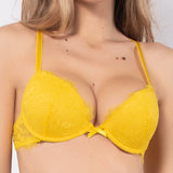 Push-up con coppe imbottite, lunette estraibili e ferretto in pizzo - GIALLO - PR24