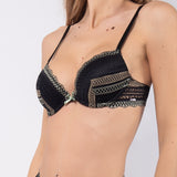Push-up con coppe imbottite, lunette estraibili e ferretto in pizzo geometrico - NERO - RS24