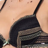 Push-up con coppe imbottite, lunette estraibili e ferretto in pizzo geometrico - NERO - RS24