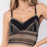 Top con coppe foderate non imbottite e senza ferretto in pizzo geometrico - NERO - RS40