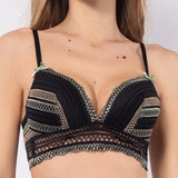Top con coppe imbottite e senza ferretto in pizzo geometrico - NERO - RS41