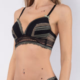 Top con coppe imbottite e senza ferretto in pizzo geometrico - NERO - RS41