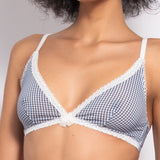 Reggiseno triangolo non imbottito e senza ferretto in microfibra vichy - DENIM - VH20