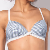 Reggiseno a triangolo con coppe imbottite e senza ferretto in microfibra vichy - DENIM - VH21