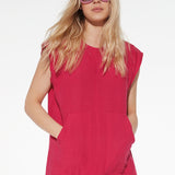 Abito corto in viscosa e lino - FUXIA - AC41