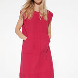 Abito corto in viscosa e lino - FUXIA - AC41