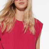 Abito corto in viscosa e lino - FUXIA - AC41