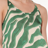 Abito corto con spalline sottili in viscosa satin con stampa zebrata - VERDE - AC65