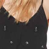 Abito lungo in cotone con ricami e frange - NERO - AL52