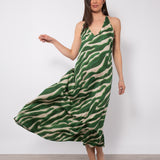 Abito lungo in viscosa satin con stampa zebrata - VERDE - AL68