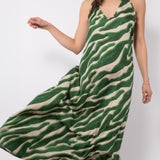 Abito lungo in viscosa satin con stampa zebrata - VERDE - AL68