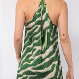 Abito lungo in viscosa satin con stampa zebrata - VERDE - AL68