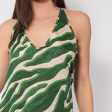 Abito lungo in viscosa satin con stampa zebrata - VERDE - AL68