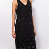 Abito midi in cotone con ricami e frange - NERO - AM51