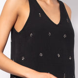 Abito midi in cotone con ricami e frange - NERO - AM51
