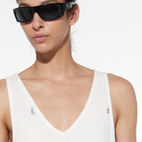 Abito midi in cotone con ricami e frange - MILK - AM51