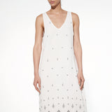Abito midi in cotone con ricami e frange - MILK - AM51