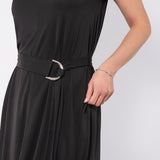 Abito midi soft touch con cintura e tasche - NERO - AM78