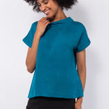 Blusa in viscosa e lino con scollo morbido e maniche corte - OTTANIO - BL40