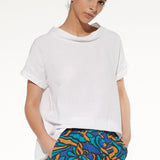 Blusa in viscosa e lino con scollo morbido e maniche corte - MILK - BL40