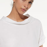 Blusa in viscosa e lino con scollo morbido e maniche corte - MILK - BL40