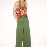 Pantaloni lunghi ampi in viscosa e lino - VERDE - PA38
