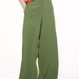 Pantaloni lunghi ampi in viscosa e lino - VERDE - PA38