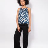 Top in viscosa satin con cut-out e stampa zebrata - BLU - TP75