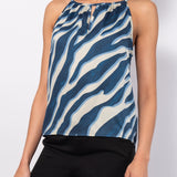 Top in viscosa satin con cut-out e stampa zebrata - BLU - TP75