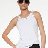 Canotta in cotone stretch con strass e perle - BIANCO - TS07