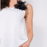 Canotta in viscosa e cotone con fiore in tulle - BIANCO - TS13
