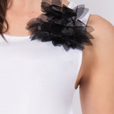 Canotta in viscosa e cotone con fiore in tulle - BIANCO - TS13