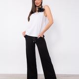 Canotta in viscosa e cotone con fiore in tulle - BIANCO - TS13