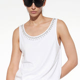 Canotta con strass in viscosa e cotone - BIANCO - TS14