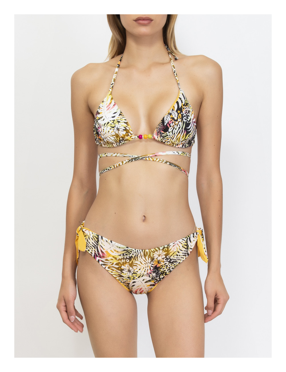 Bikini triangolo con coppe imbottite estraibili e slip con